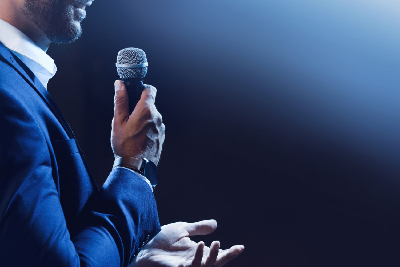 Man speaking into mic